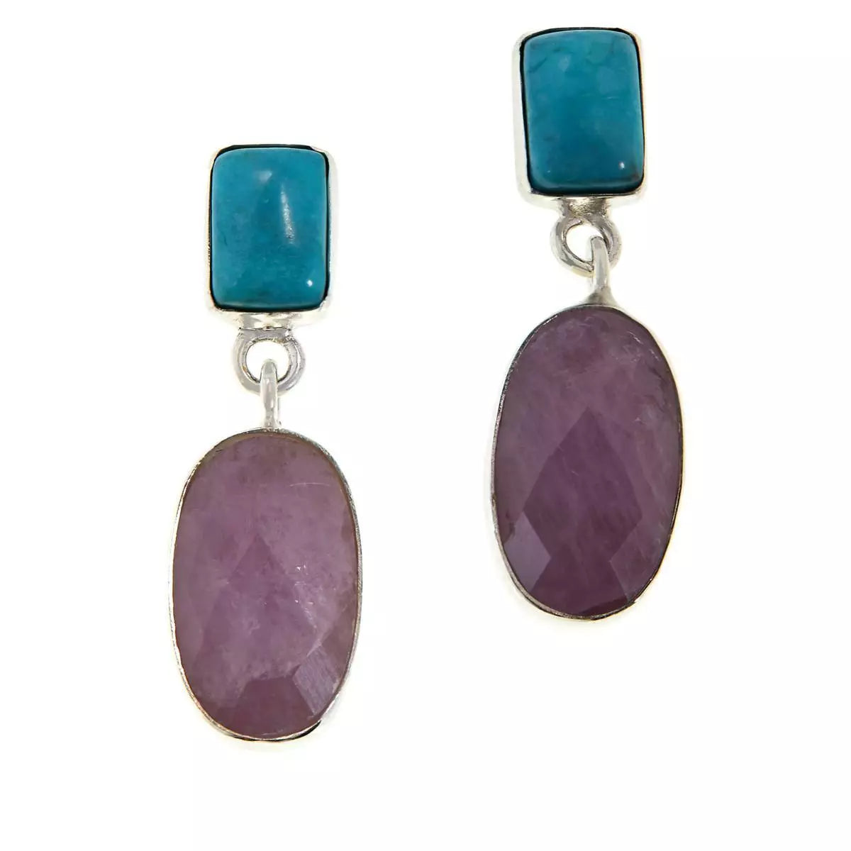 Jay King Sterling Silver Kunzite & Cloudy Mountain Turquoise Drop Earrings