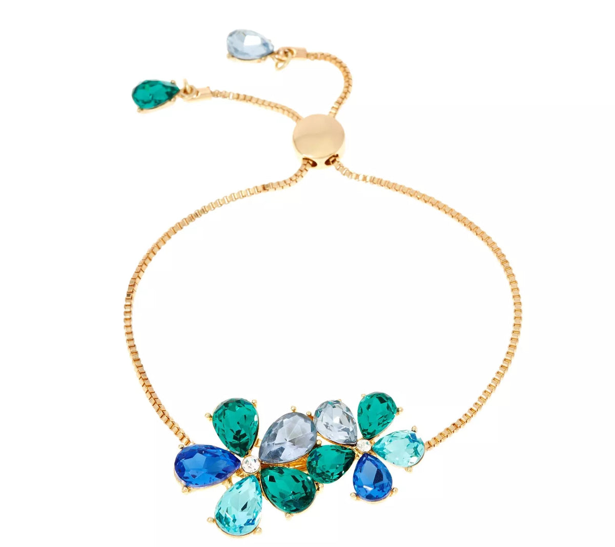 Isaac Mizrahi Live! Goldtone Adjustable Blue Crystal Flower Bracelet.