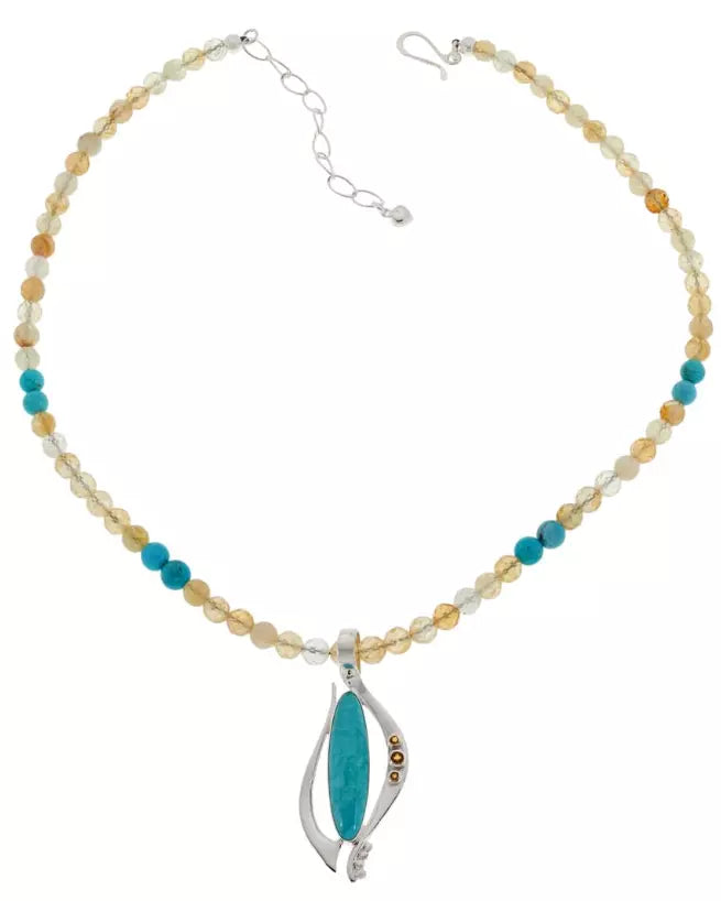 Jay King Campo Frio Turquoise and Citrine Necklace with Pendant. 18"