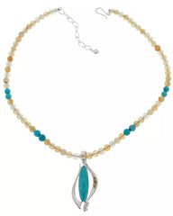 Jay King Campo Frio Turquoise and Citrine Necklace with Pendant. 18"