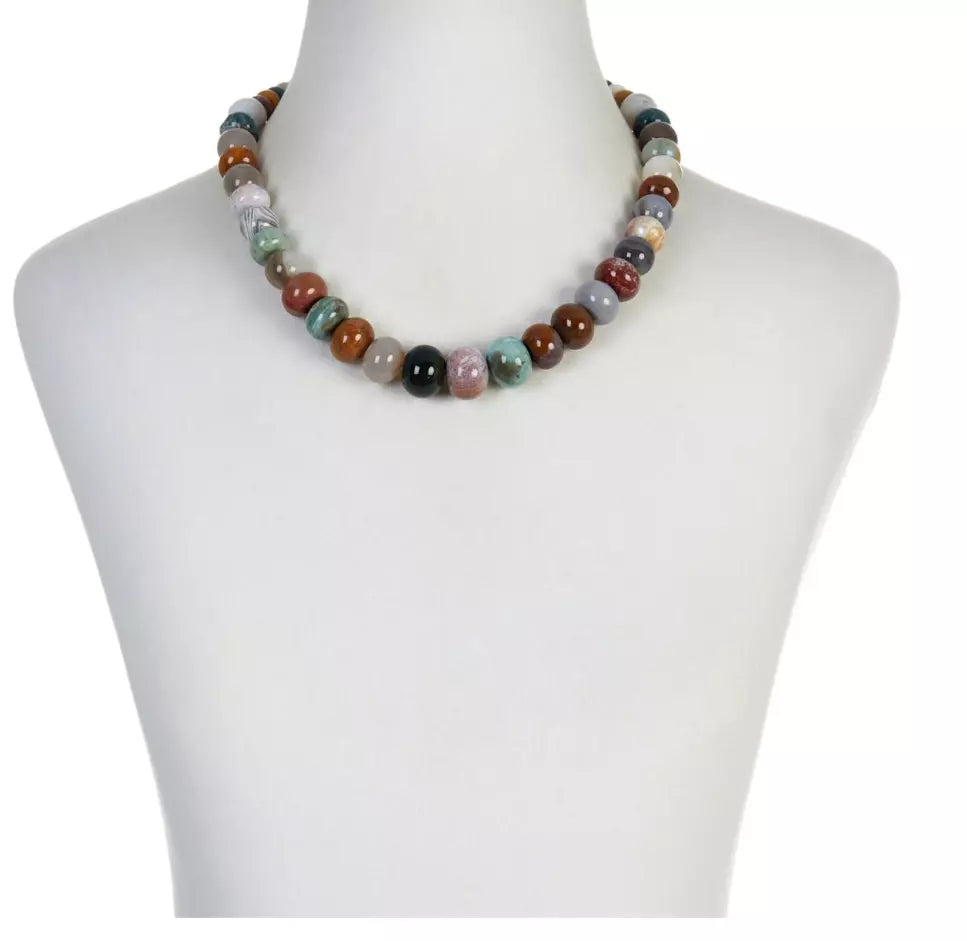 Jay King Sterling Silver Multi-Color Ocean Jasper & Agate Bead Necklace, 18"