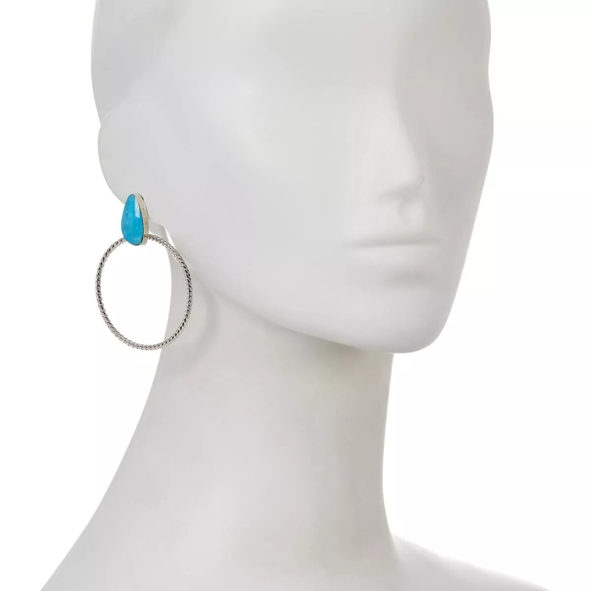 Chaco Canyon Sterling Silver Kingman Turquoise Hammered Hoop Dangle Earrings