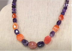 Jay King Sterling Silver Orange Chalcedony & Amethyst Bead Necklace. 18"