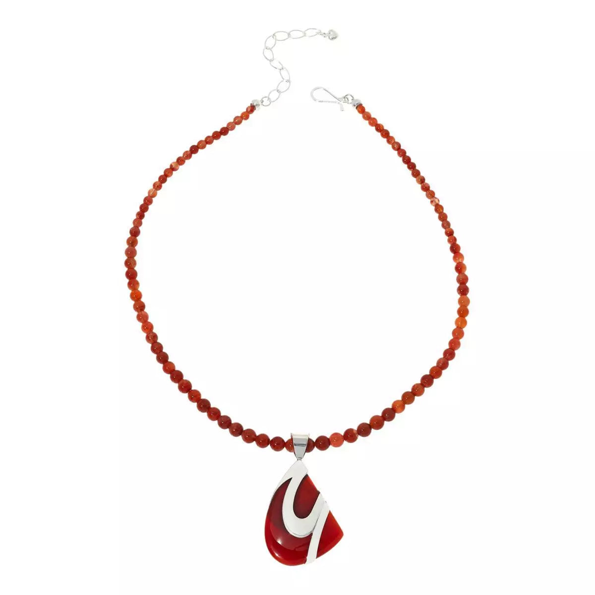 Jay King Sterling Silver Red Chalcedony Pendant/Beaded Necklace 18"