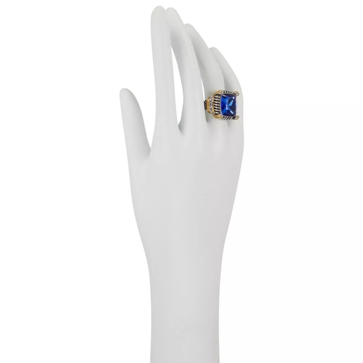 Emma Skye Stainless Steel Blue Colored Glass & Crystal 2Tone Ring, Size 7