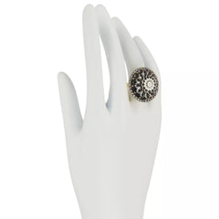 Rarities Sterling Silver Goldclad Black Mother-of-Pearl & White Zircon Carved Flower Ring, Size 6