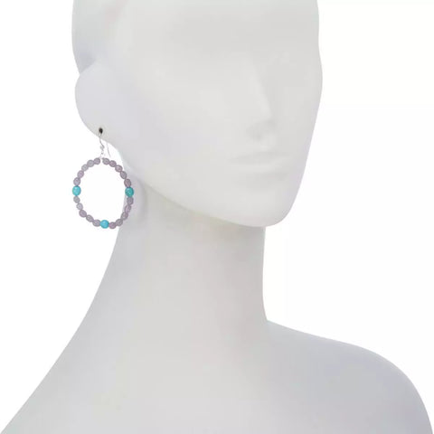 Jay King Sterling Silver Lepidolite and Turquoise Hoop Drop Earrings