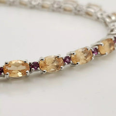 Paul Deasy Sterling Silver 12.32Ct Hessonite & Rhodolite Line Bracelet, 7-1/4"