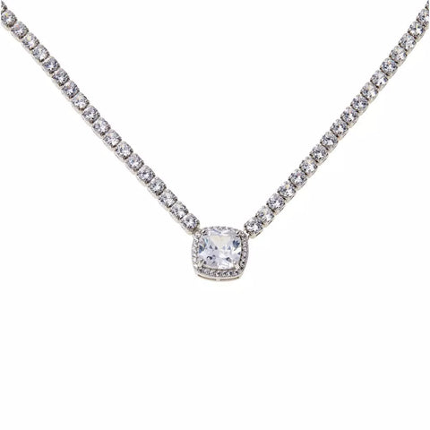 Absolute 18" Sterling Silver CZ Halo Centerpiece Tennis Necklace