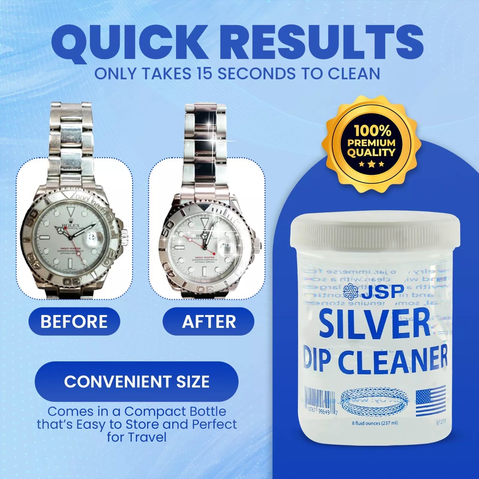 2 Sterling Silver Dip Cleaner Tarnish Remover 925 Jewelry Cleaning Solution 8oz