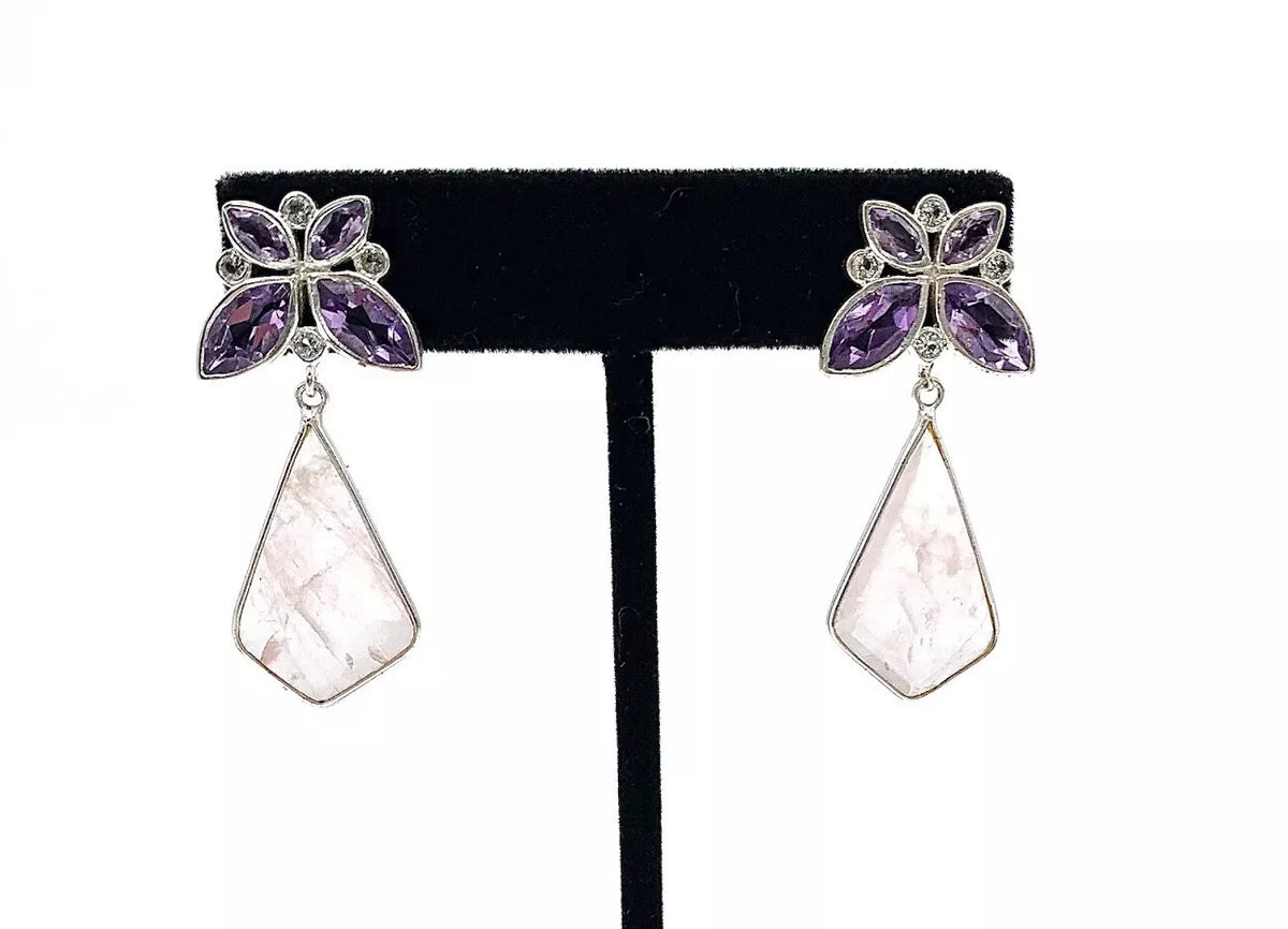 HSN Kanuiriya Sterling Silver Amethyst & Rose Quartz Drop Earrings