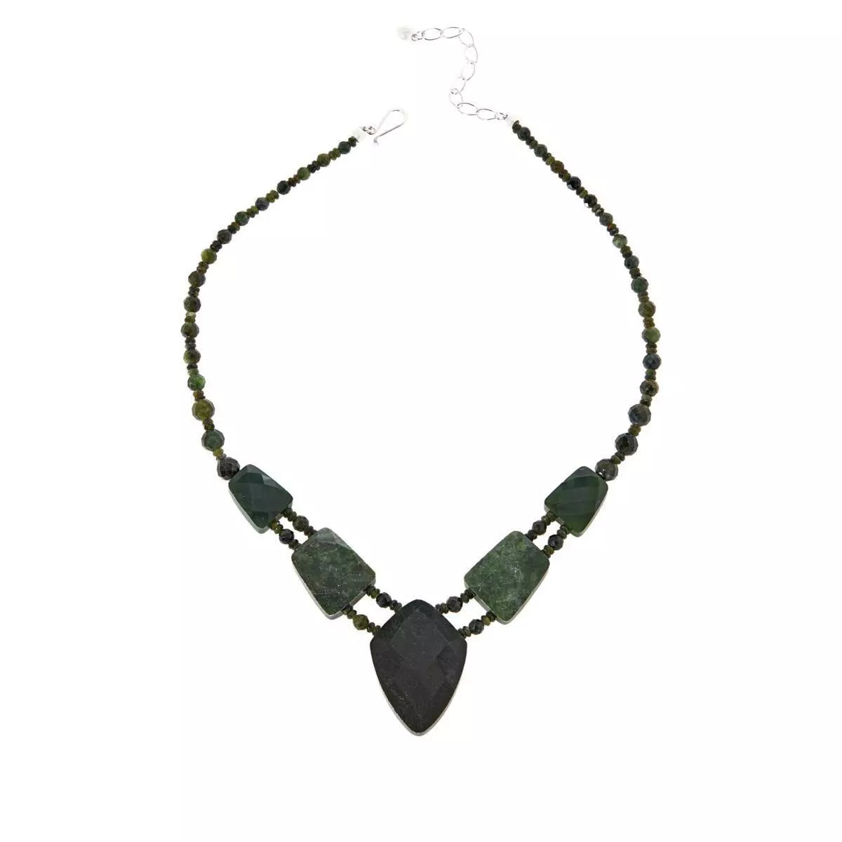 Jay King Dark Green Nephrite Jade Sterling Silver Beaded Necklace 18"