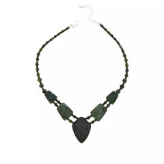 Jay King Dark Green Nephrite Jade Sterling Silver Beaded Necklace 18"