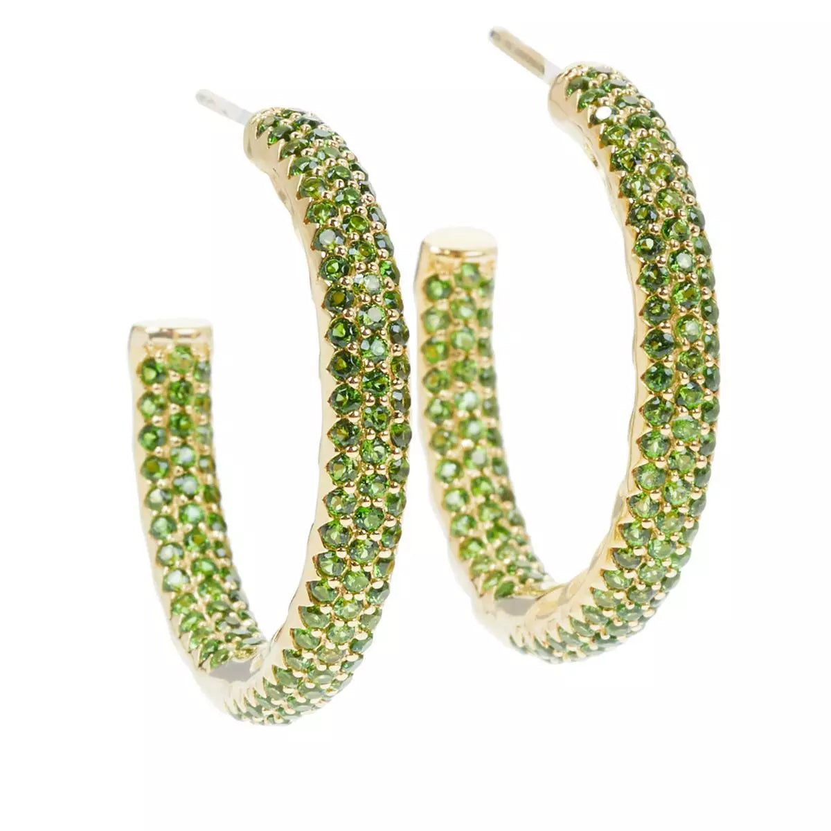 Rarities Sterling Silver Goldclad Chrome Diopside Inside/Outside Hoop Earrings, 1-1/4"