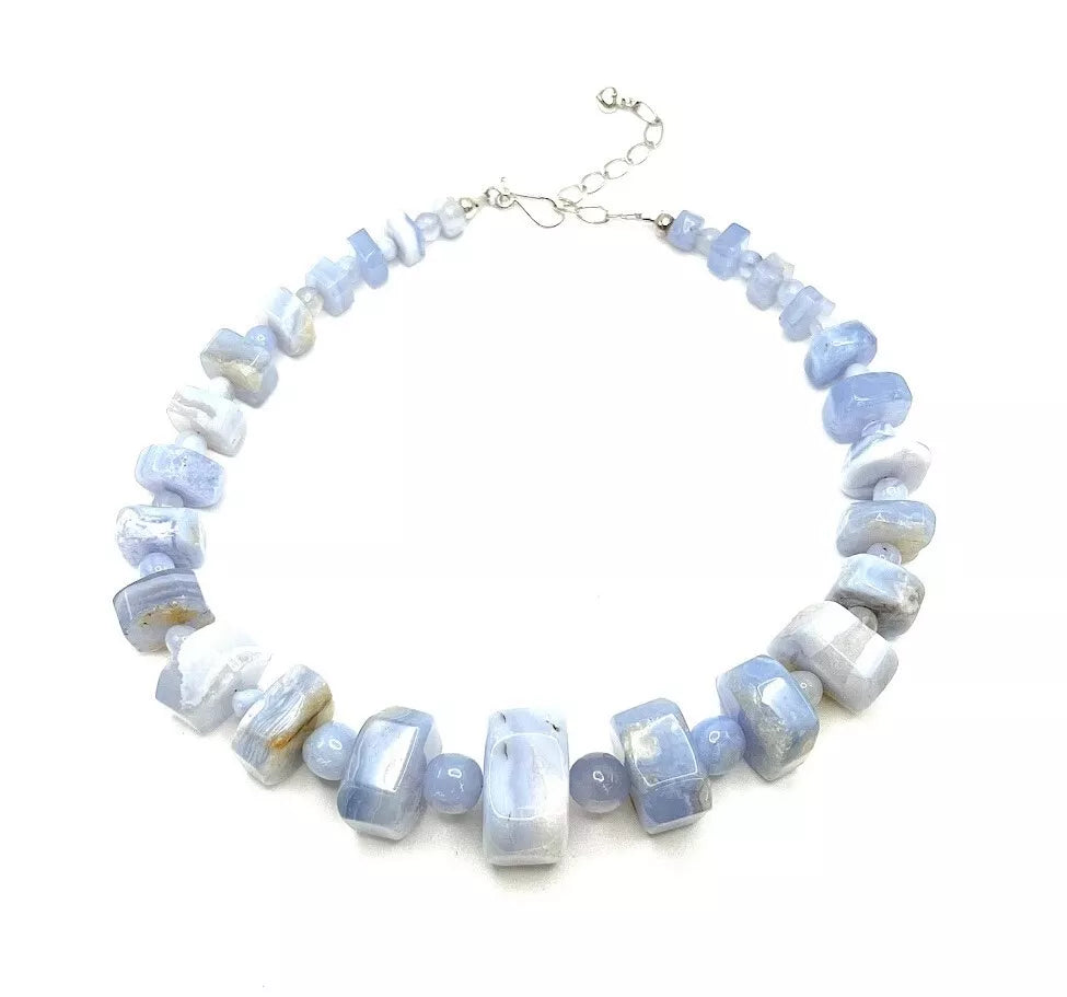 Jay King Sterling Silver Blue Lace Agate Station/Beaded Necklace. 18"