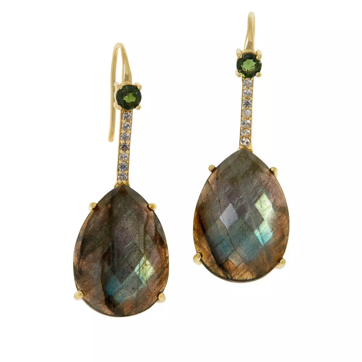 Rarities Sterling Silver Goldclad Labradorite & Chrome Diopside Drop Earrings