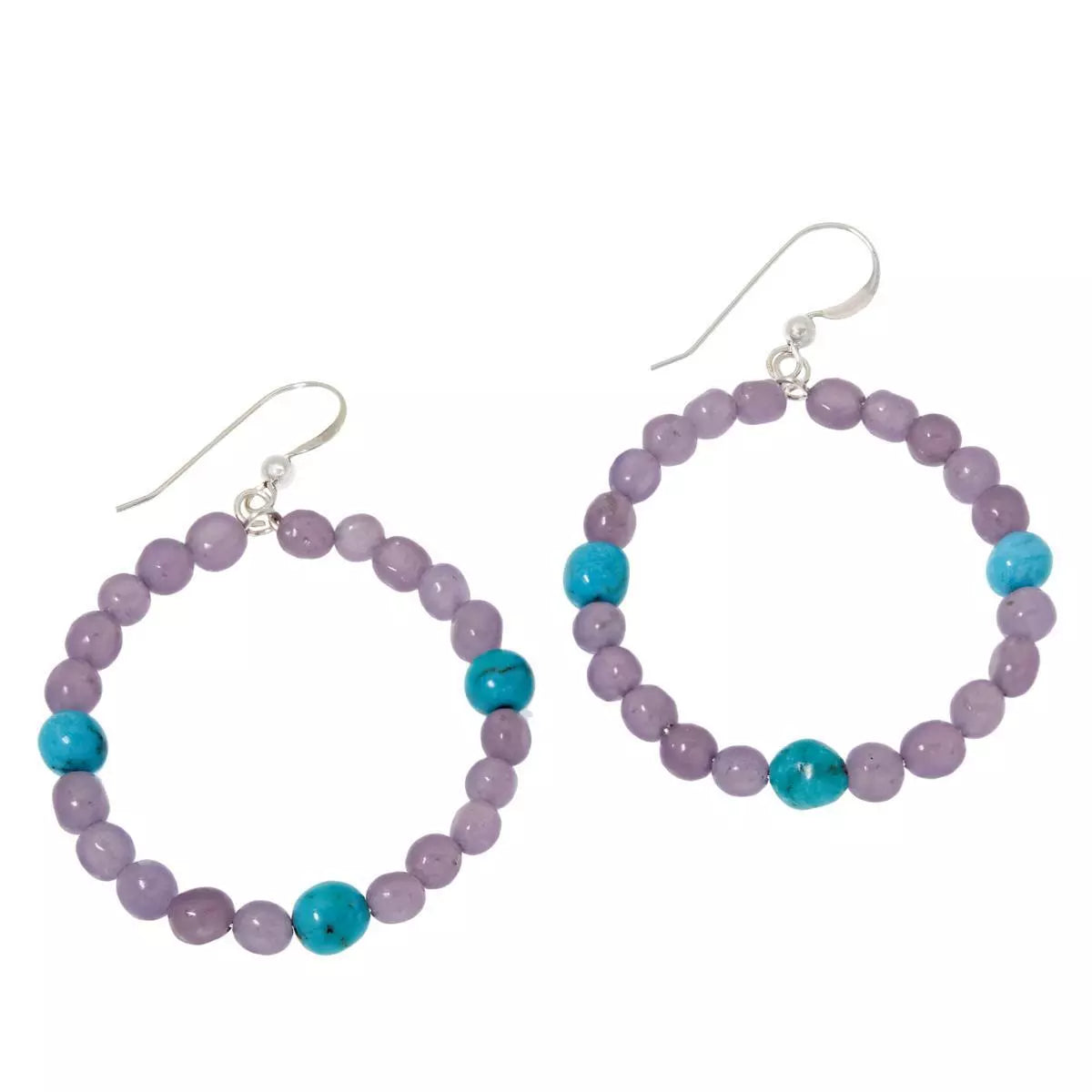 Jay King Sterling Silver Lepidolite and Turquoise Hoop Drop Earrings