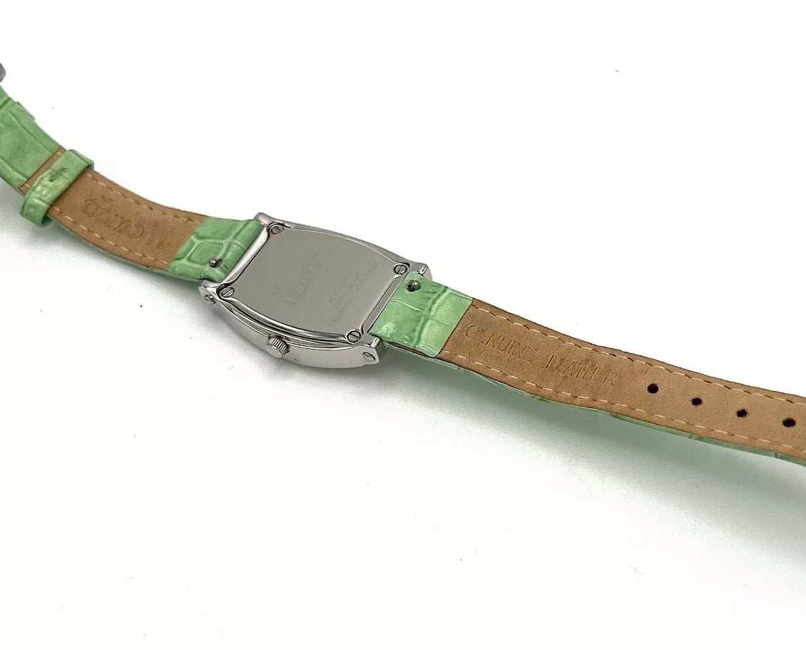 Tiamo Stainless Steel Diamond & Alexandrite Green Leather Band Watch. 5"- 6-3/4"