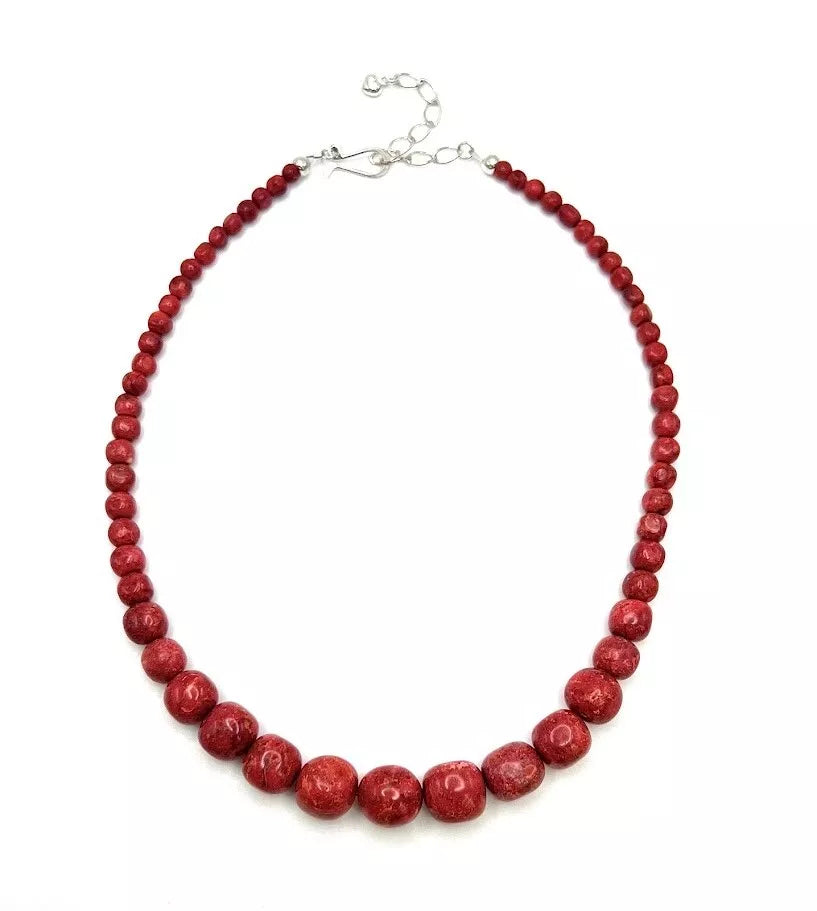 Jay King Sterling Silver Graduated Red Coral Beaded Gemstone Necklace 18"