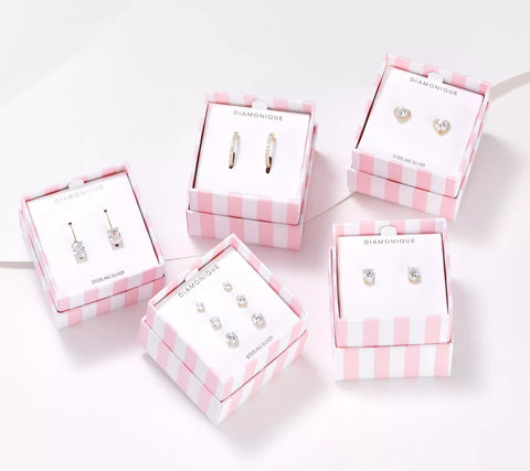 Diamonique Sterling Silver Goldclad CZ Set of 5 Variety of Cuts Stud Earrings