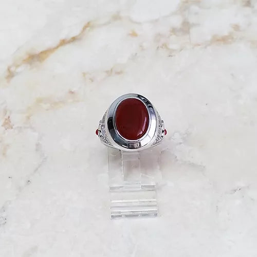 Aldo Orta Sterling Silver Red Agate Icon Ring Size 9 QVC $188