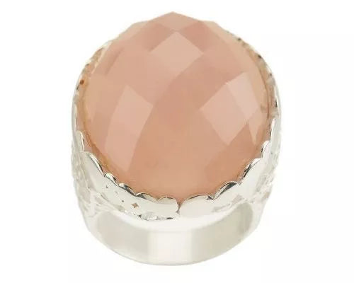 Paola Valentini Sterling Silver Oval Faceted Rose Quartz Bubble Ring, Size 10