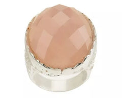 Paola Valentini Sterling Silver Oval Faceted Rose Quartz Bubble Ring, Size 10