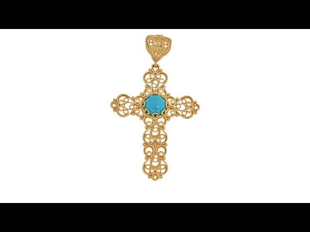 Technibond Turquoise Filigree Cross Pendant, 1-3/4"