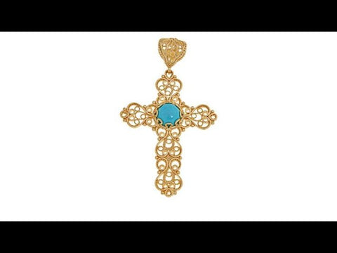 Technibond Turquoise Filigree Cross Pendant, 1-3/4"